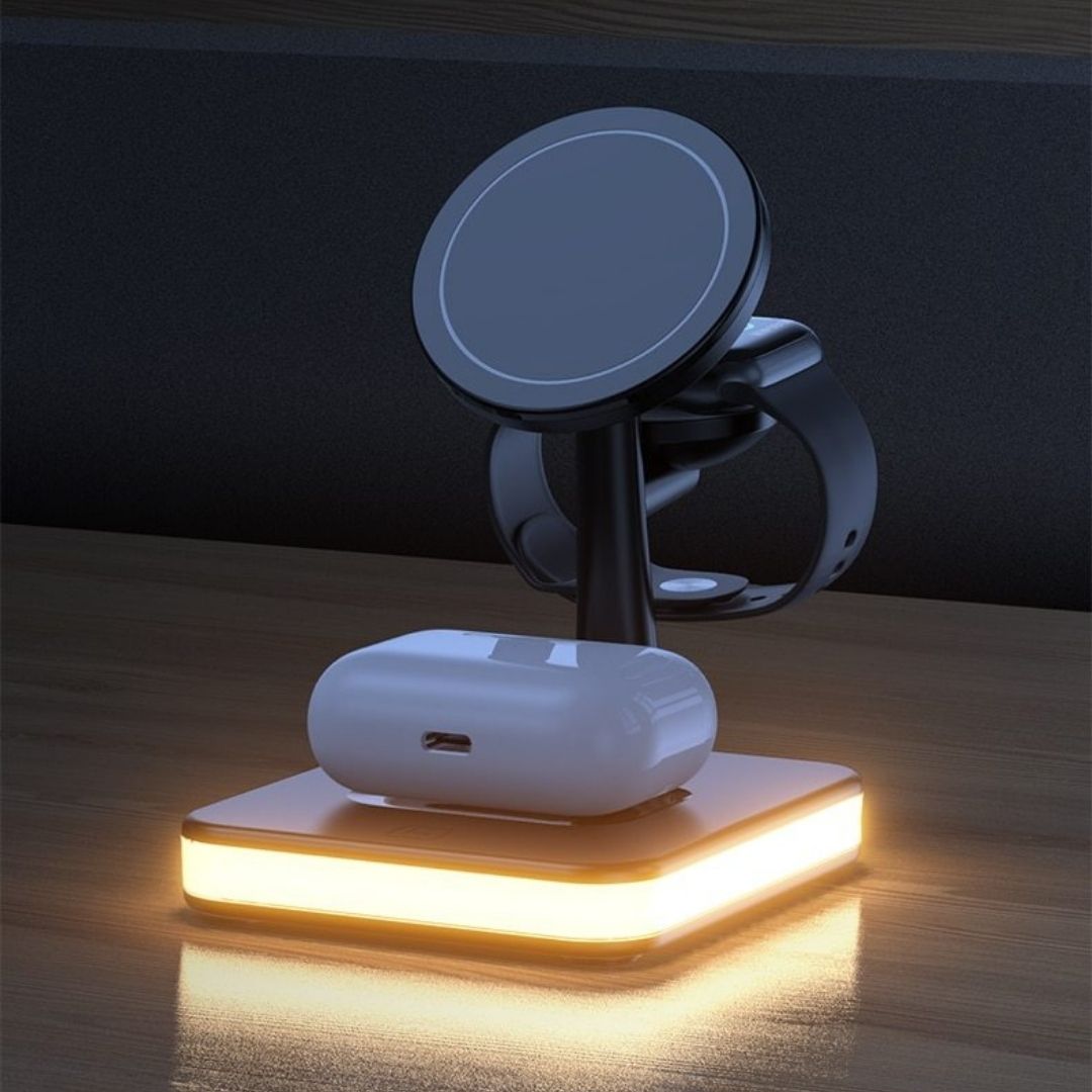 GlowStation™ - 3-in-1 MagSafe Magnetic Wireless Charging Dock With Ambient LED Lighting