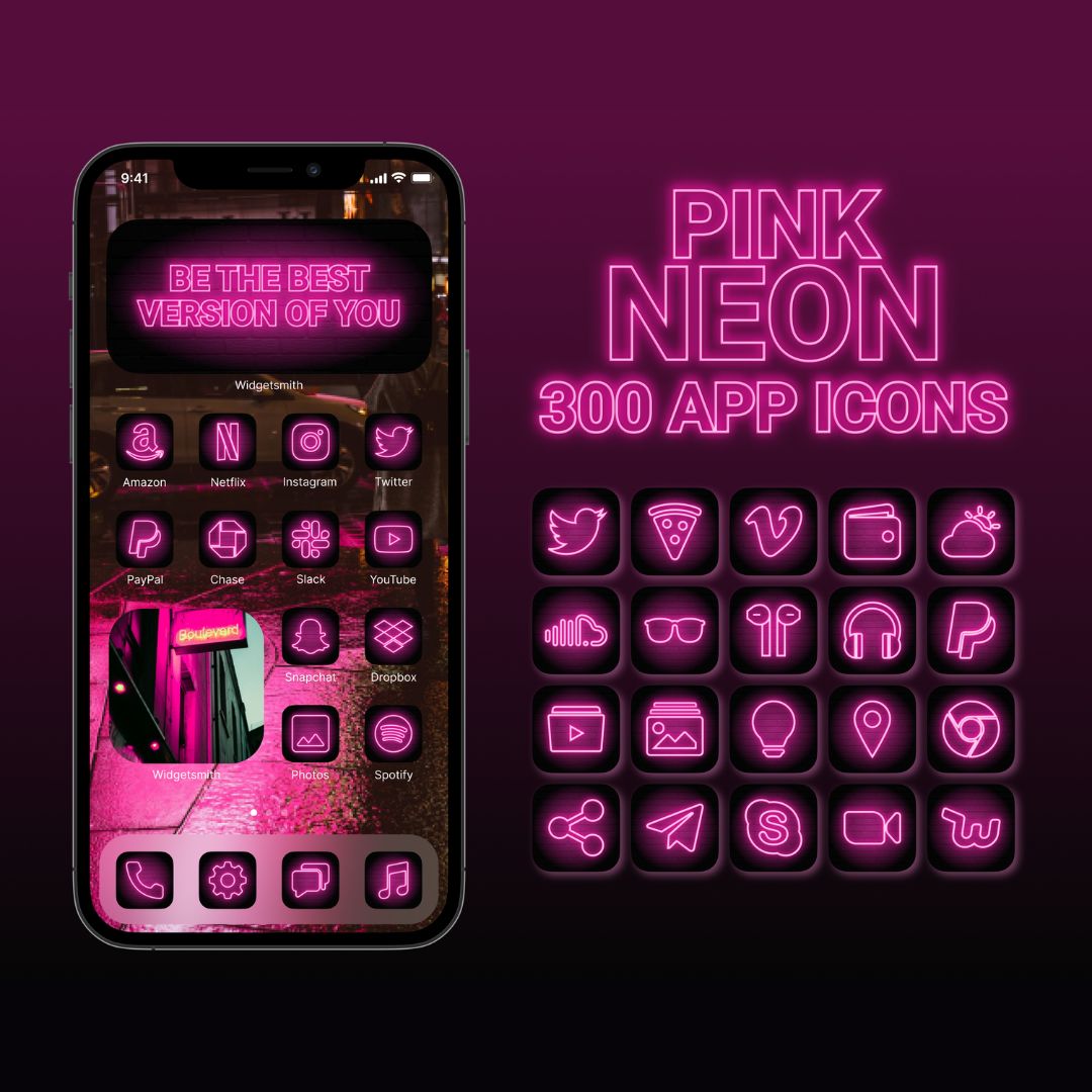 300+ Pink Neon App Icons Pack For iPhone/iOS