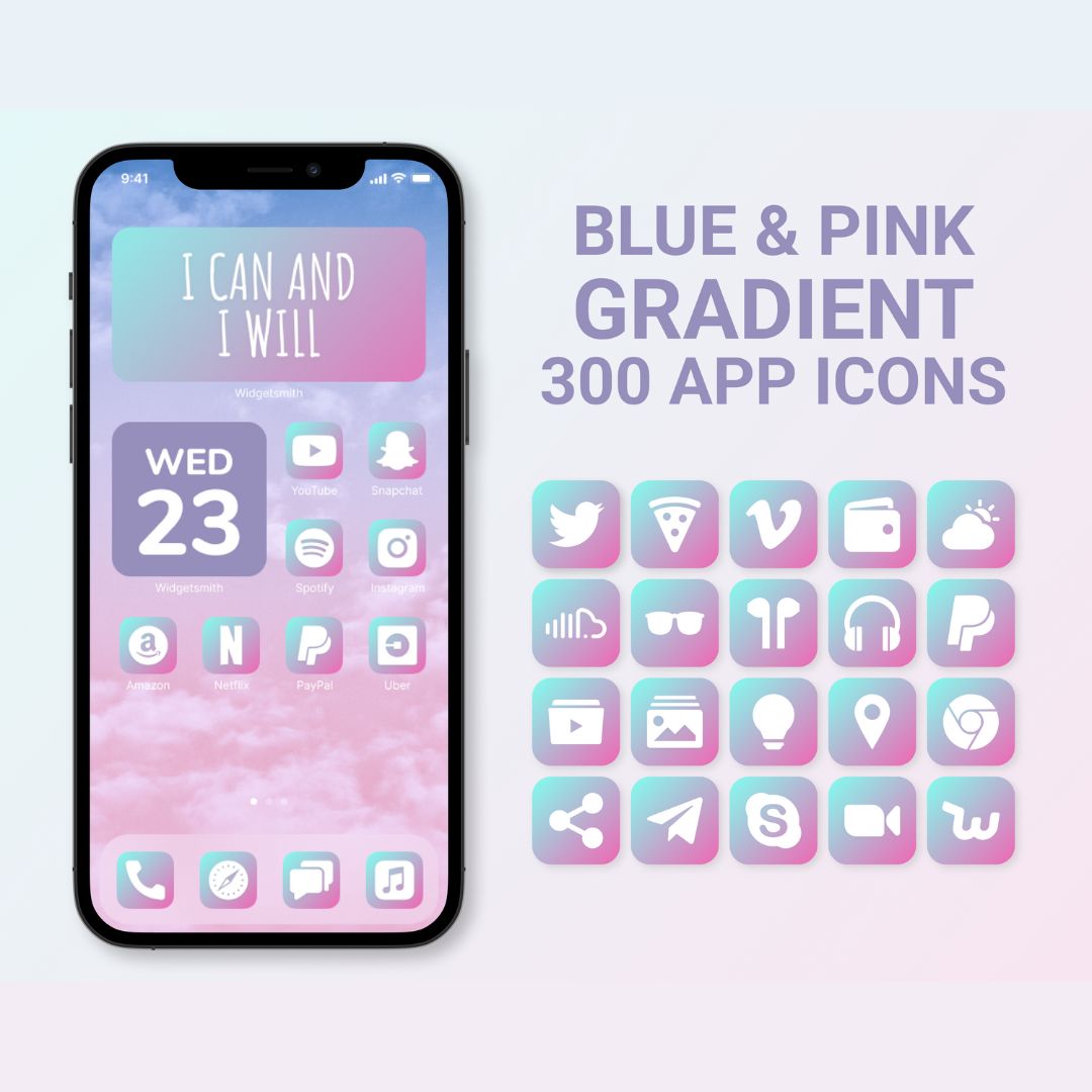 300+ Blue & Pink Gradient App Icons Pack For iPhone/iOS