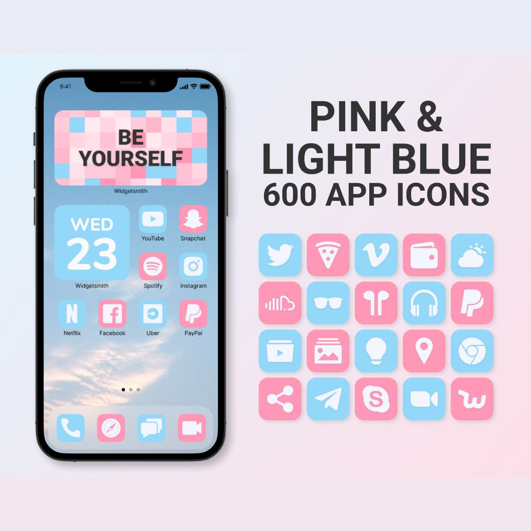 600+ Pink & Light Blue App Icons Pack For iPhone/iOS