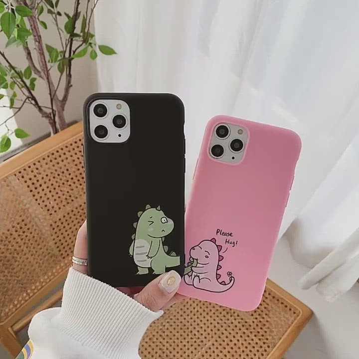 2-in-1 Cute Couples Phone Cases - Dinosaur "Please, Hug!" Design