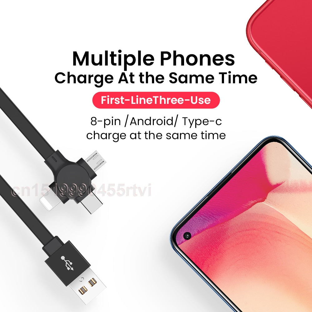 4-in-1 Retractable USB Charging Cable: Micro-USB, USB-C & Lightning